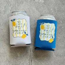 Load image into Gallery viewer, We Can&#39;t Wait to Squeeze You Lemon Amalfi Baby Shower Can Coolers Italy Italian Greece Santorini

