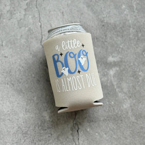 A Little Boo is Almost Due in Blue October Fall Halloween Baby Shower Gender Reveal Party Favor Can Coolers