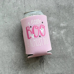 A Little Boo is Almost Due in Pink October Fall Halloween Baby Shower Gender Reveal Party Favor Can Coolers
