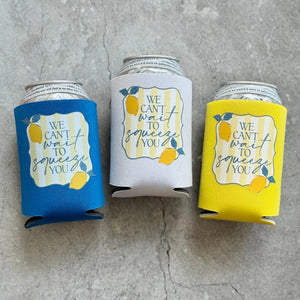 We Can't Wait to Squeeze You Lemon Amalfi Baby Shower Can Coolers Italy Italian Greece Santorini