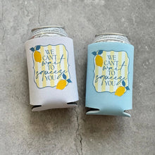 Load image into Gallery viewer, We Can&#39;t Wait to Squeeze You Lemon Amalfi Baby Shower Can Coolers Italy Italian Greece Santorini
