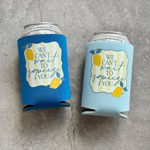 Load image into Gallery viewer, We Can&#39;t Wait to Squeeze You Lemon Amalfi Baby Shower Can Coolers Italy Italian Greece Santorini
