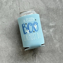 Load image into Gallery viewer, A Little Boo is Almost Due in Blue October Fall Halloween Baby Shower Gender Reveal Party Favor Can Coolers
