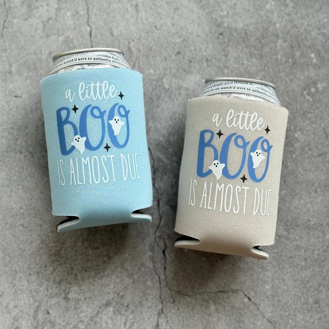 A Little Boo is Almost Due in Blue October Fall Halloween Baby Shower Gender Reveal Party Favor Can Coolers