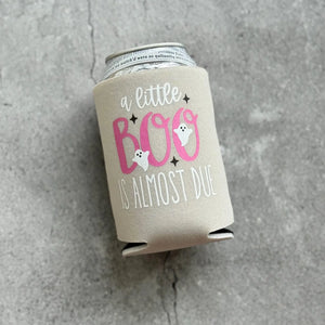 A Little Boo is Almost Due in Pink October Fall Halloween Baby Shower Gender Reveal Party Favor Can Coolers
