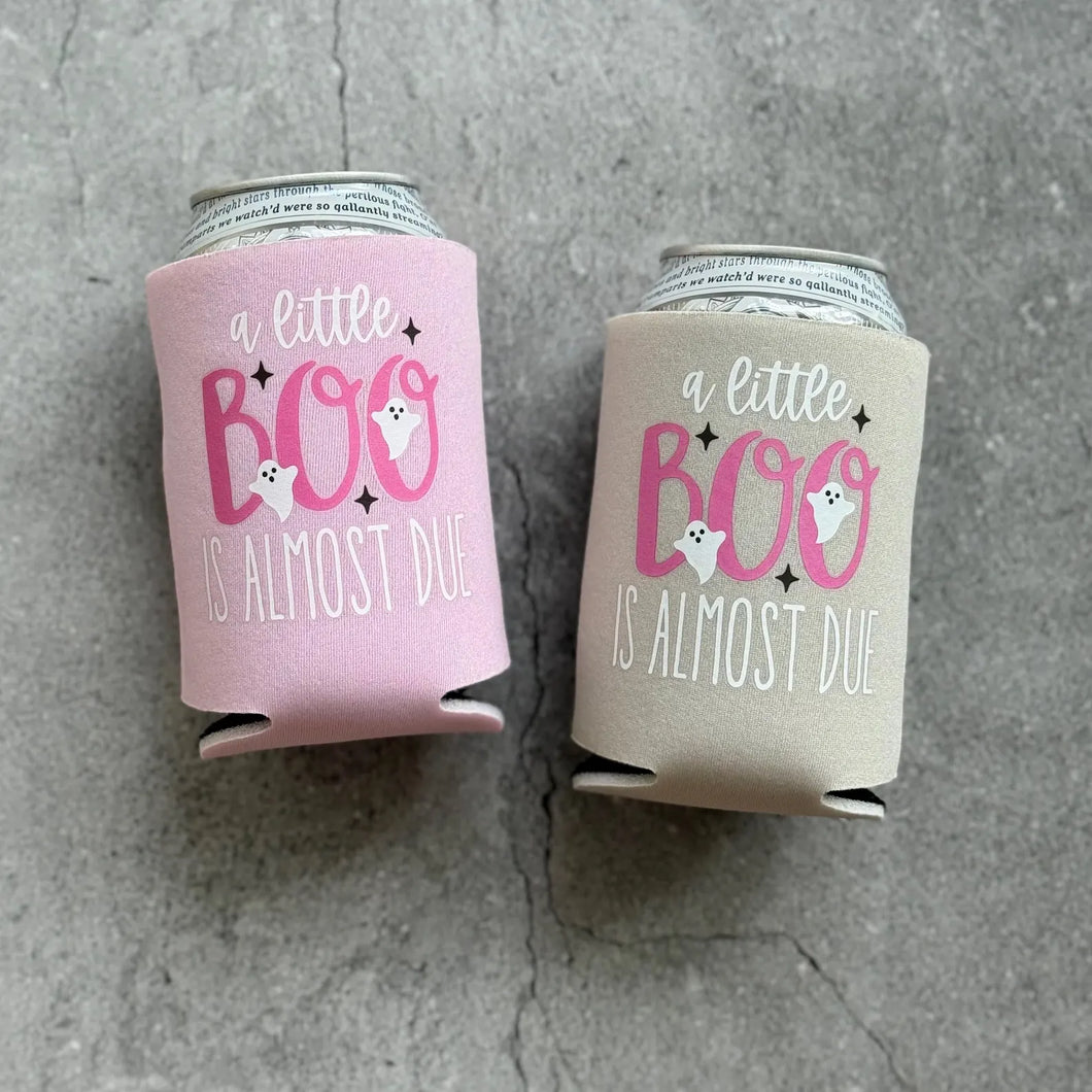 A Little Boo is Almost Due in Pink October Fall Halloween Baby Shower Gender Reveal Party Favor Can Coolers