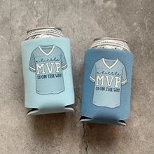 Load image into Gallery viewer, A Little MVP Is On the Way Sports Theme Baby Boy Shower Can Coolers

