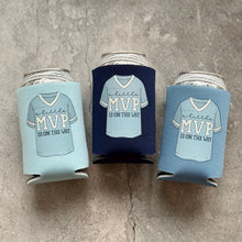 Load image into Gallery viewer, A Little MVP Is On the Way Sports Theme Baby Boy Shower Can Coolers
