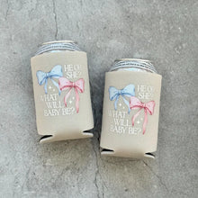 Load image into Gallery viewer, He or She? What Will Baby Be? Bow Themed Gender Reveal Can Coolers
