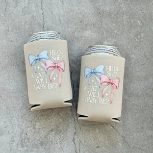 He or She? What Will Baby Be? Bow Themed Gender Reveal Can Coolers