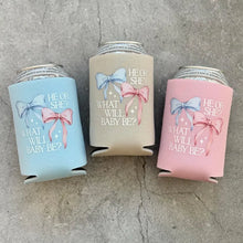 Load image into Gallery viewer, He or She? What Will Baby Be? Bow Themed Gender Reveal Can Coolers
