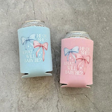 Load image into Gallery viewer, He or She? What Will Baby Be? Bow Themed Gender Reveal Can Coolers
