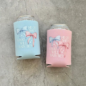 He or She? What Will Baby Be? Bow Themed Gender Reveal Can Coolers