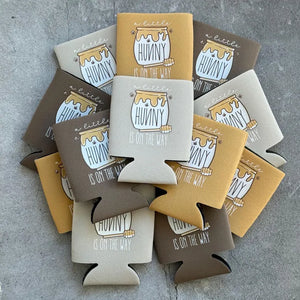 A Little Hunny is On The Way Baby Shower Can Coolers Bear Woodland Bees Honey