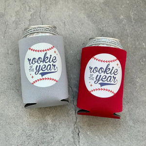 Rookie of the Year First Birthday Baseball Can Coolers