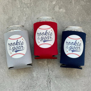 Rookie of the Year First Birthday Baseball Can Coolers