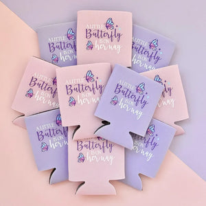 A Little Butterfly is on Her Way Baby Girl Baby Shower Can Coolers