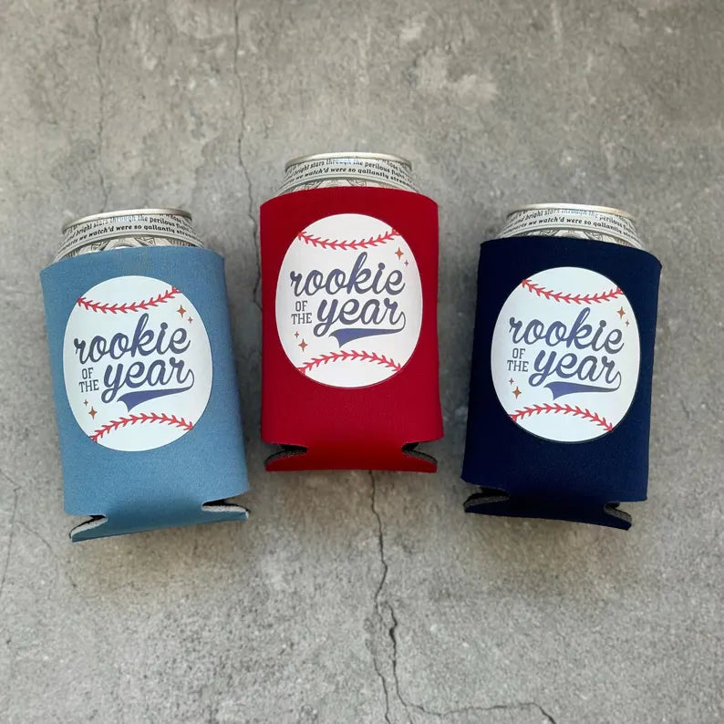 Rookie of the Year First Birthday Baseball Can Coolers