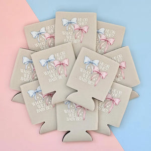 He or She? What Will Baby Be? Bow Themed Gender Reveal Can Coolers
