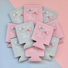 Load image into Gallery viewer, He or She? What Will Baby Be? Bow Themed Gender Reveal Can Coolers

