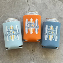 Load image into Gallery viewer, Baby on Board Retro Surfboard Baby Boy Baby Shower Can Coolers
