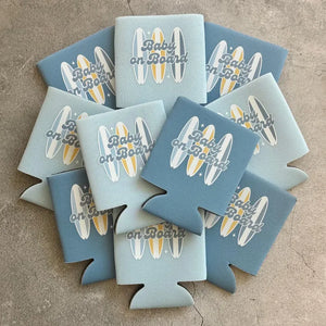Baby on Board Retro Surfboard Baby Boy Baby Shower Can Coolers