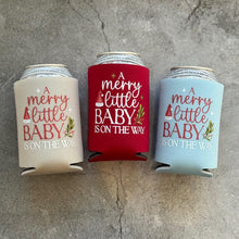 Load image into Gallery viewer, A Merry Little Baby Is On The Way Baby Shower Can Coolers Winter Christmas December
