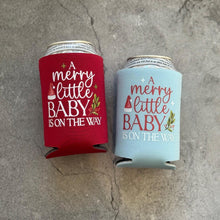 Load image into Gallery viewer, A Merry Little Baby Is On The Way Baby Shower Can Coolers Winter Christmas December
