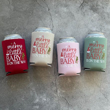 Load image into Gallery viewer, A Merry Little Baby Is On The Way Baby Shower Can Coolers Winter Christmas December
