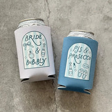 Load image into Gallery viewer, PJs and Prosecco Bride and Bubbly Bachelorette Can Coolers
