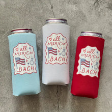 Load image into Gallery viewer, All American Bach Bachelorette Party Slim Can Coolers 4th of July
