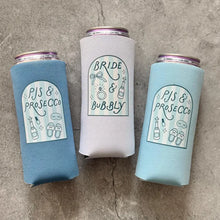 Load image into Gallery viewer, PJs and Prosecco Bride and Bubbly Bachelorette Can Coolers
