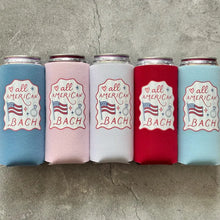 Load image into Gallery viewer, All American Bach Bachelorette Party Slim Can Coolers 4th of July
