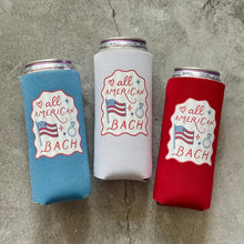 Load image into Gallery viewer, All American Bach Bachelorette Party Slim Can Coolers 4th of July
