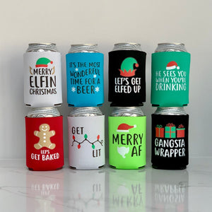 Christmas Party Favor Can Cooler Set