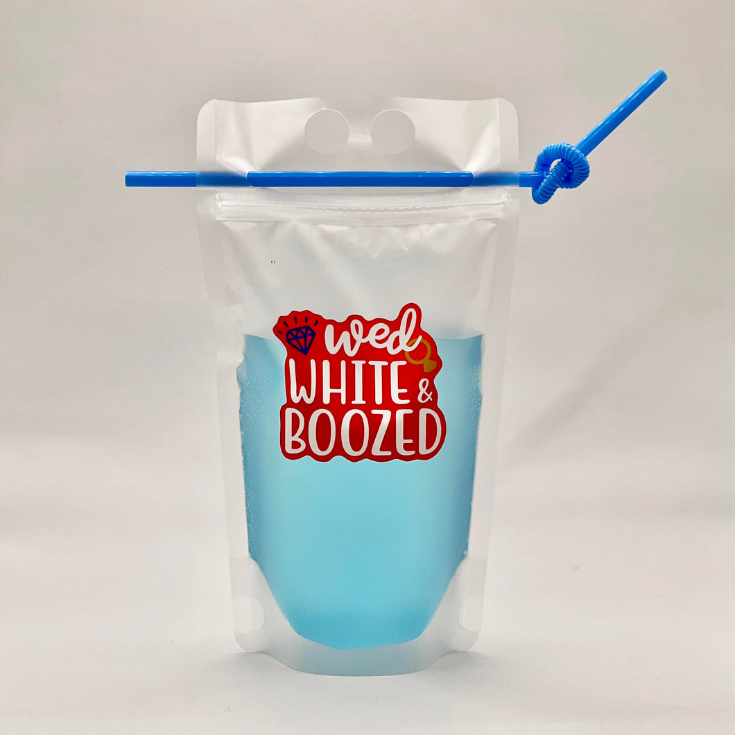 Wed White & Boozed Bachelorette Party Clear Adult Drink Pouches 4th of July Independence Day Labor Day Weekend