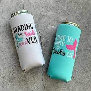 Trading My Tail for a Veil Time to Party Our Tails Off Bachelorette Party Slim Can Coolers