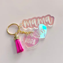 Load image into Gallery viewer, Custom Iridescent Acrylic Mom Keychain with Kids&#39; Names and Tassel
