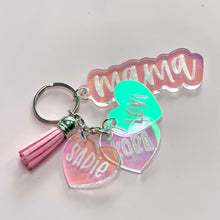 Load image into Gallery viewer, Custom Iridescent Acrylic Mom Keychain with Kids&#39; Names and Tassel
