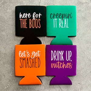 Here for the Boos Halloween Party Favor Can Cooler Set