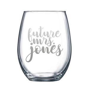 Future Mrs. Stemless Wine Glass