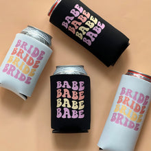 Load image into Gallery viewer, Bride and Babe Retro Bachelorette Party Slim Seltzer Can Coolers
