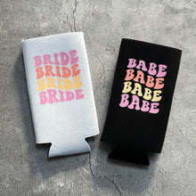 Load image into Gallery viewer, Bride and Babe Retro Bachelorette Party Slim Seltzer Can Coolers
