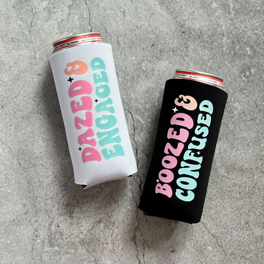 Dazed and Engaged & Boozed and Confused Bachelorette Slim Seltzer Can Coolers
