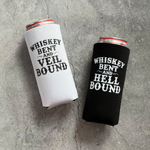 Load image into Gallery viewer, Whiskey Bent and Veil Bound Hell Bound Bachelorette Slim Seltzer Can Coolers
