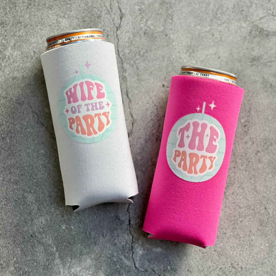 Wife of the Party and The Party Bachelorette Party Slim Seltzer Can Coolers