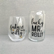 Load image into Gallery viewer, Custom Future Mrs. &amp; Lucky Mr. Engagement Wine &amp; Beer Glass Set

