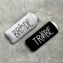 Load image into Gallery viewer, Bride Tribe Ring Finger Hand Peace Sign Slim Seltzer Can Coolers
