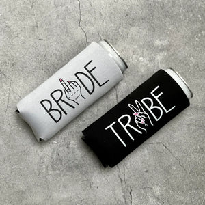 Bride Tribe Ring Finger Hand Peace Sign Slim Seltzer Can Coolers