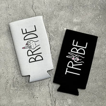 Load image into Gallery viewer, Bride Tribe Ring Finger Hand Peace Sign Slim Seltzer Can Coolers
